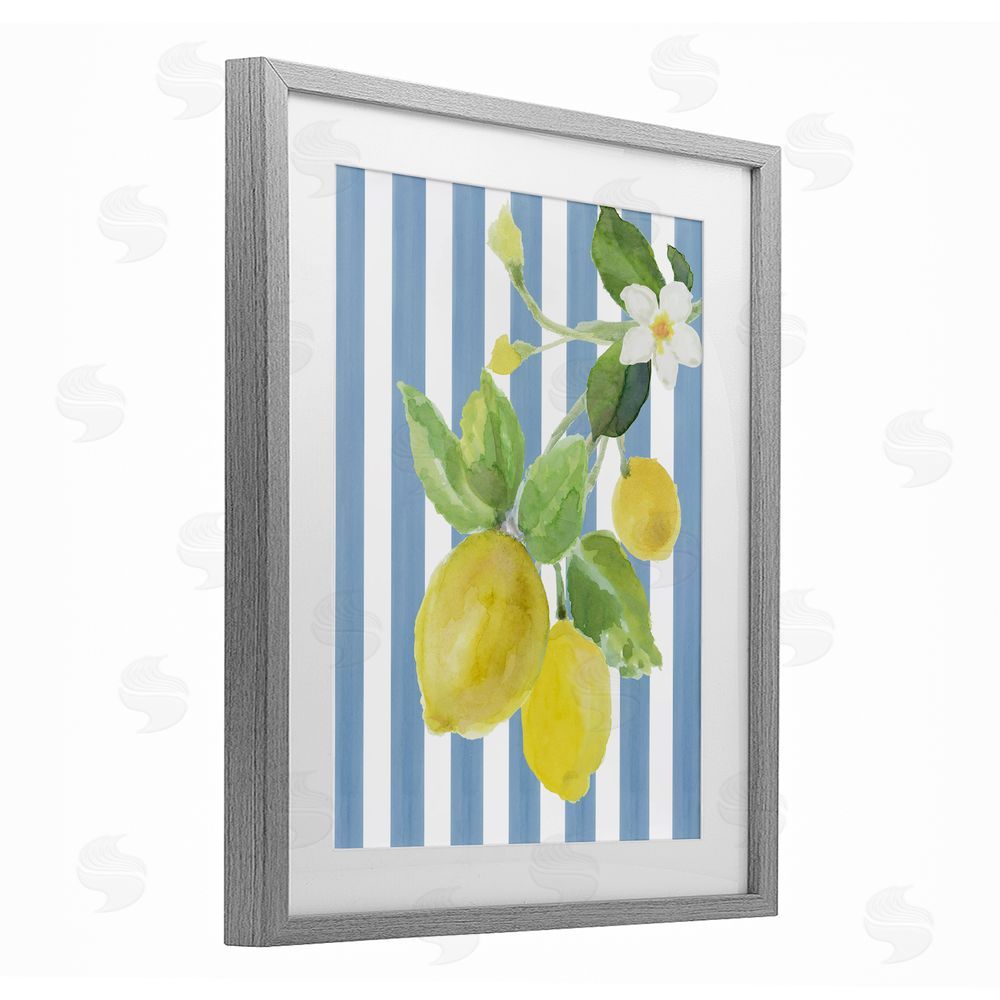 Lanie Loreth Lemon Blossom on Blue Stripes Gray Framed Print Under Glass Wall Art