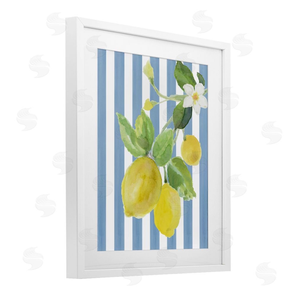 Lanie Loreth Lemon Blossom on Blue Stripes White Framed Print Under Glass Wall Art