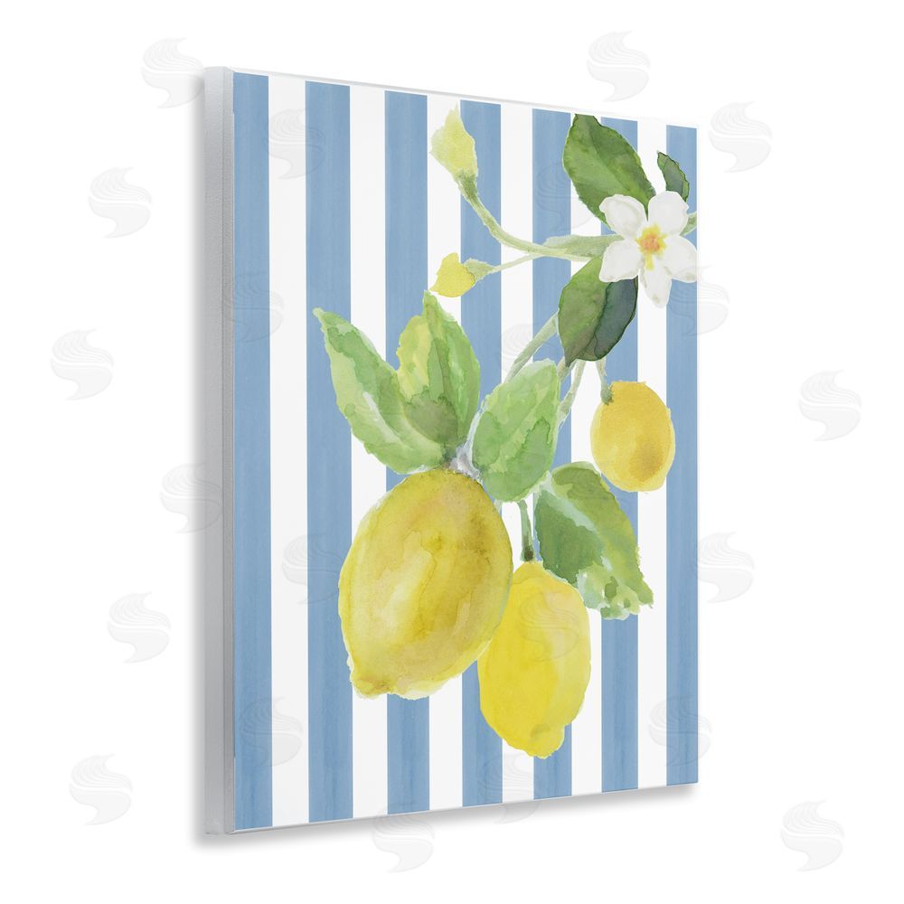 Lanie Loreth Lemon Blossom on Blue Stripes Wall Plaque Home Decor Art Print