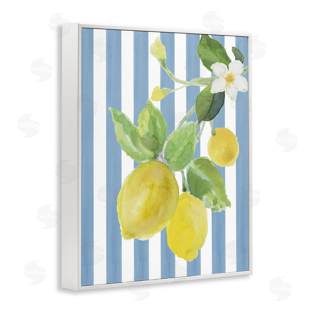 Lanie Loreth Lemon Blossom on Blue Stripes White Framed Giclee Wall Art