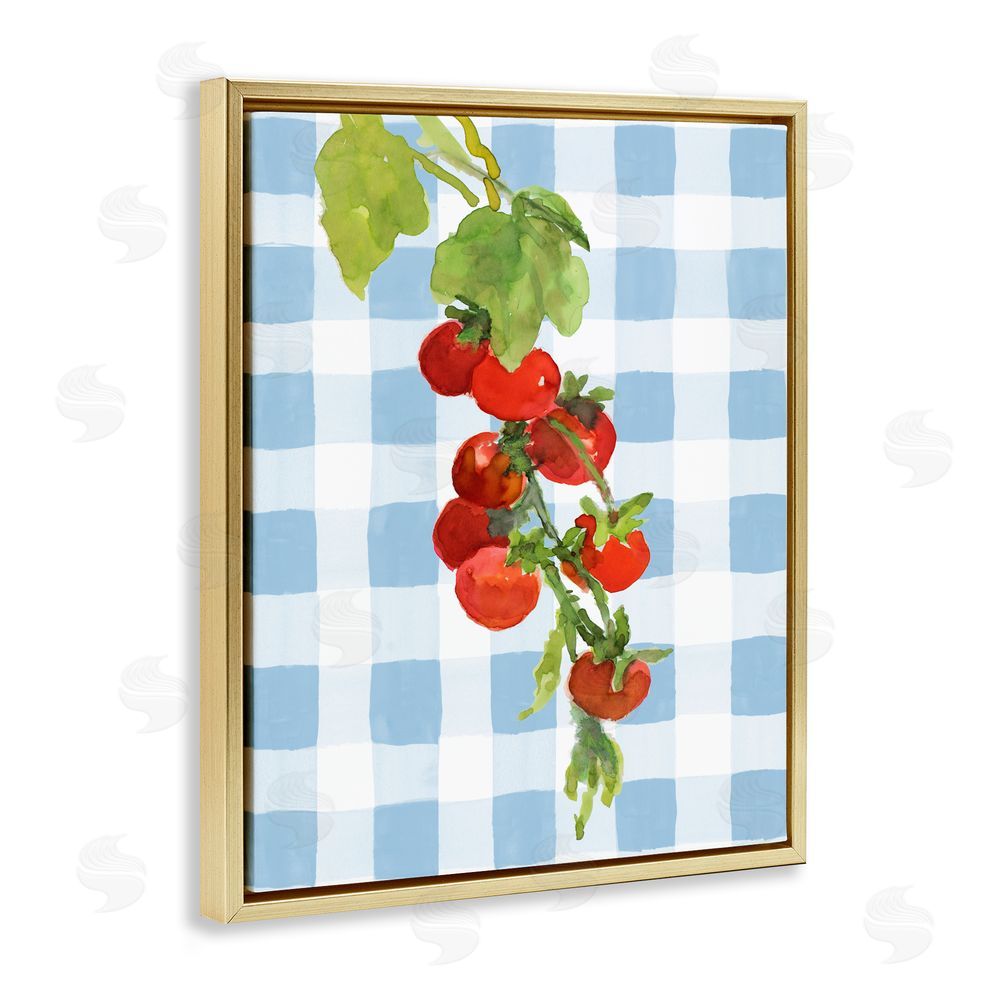 Lanie Loreth Vine Ripe Tomatoes on Plaid Gold Floating Framed Canvas Wall Art Print