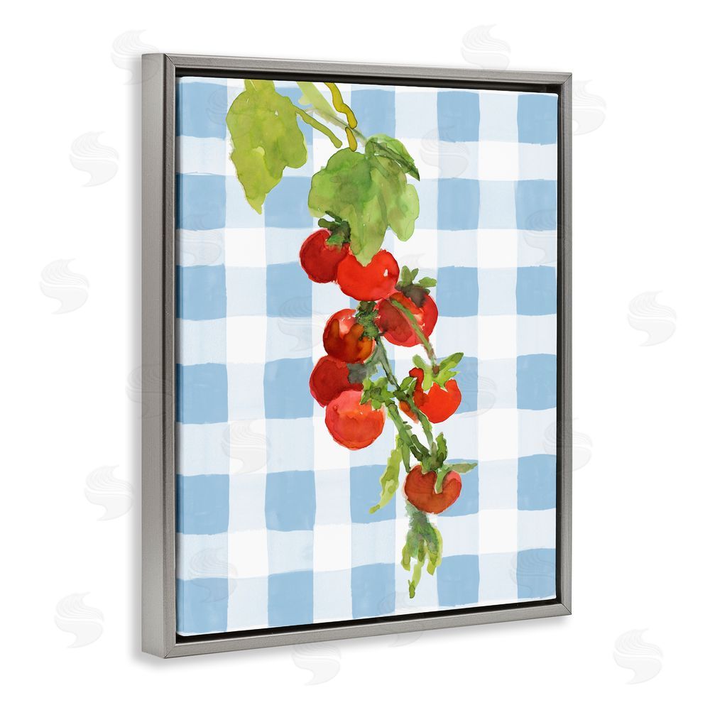Lanie Loreth Vine Ripe Tomatoes on Plaid Gray Floating Framed Canvas Wall Art Print