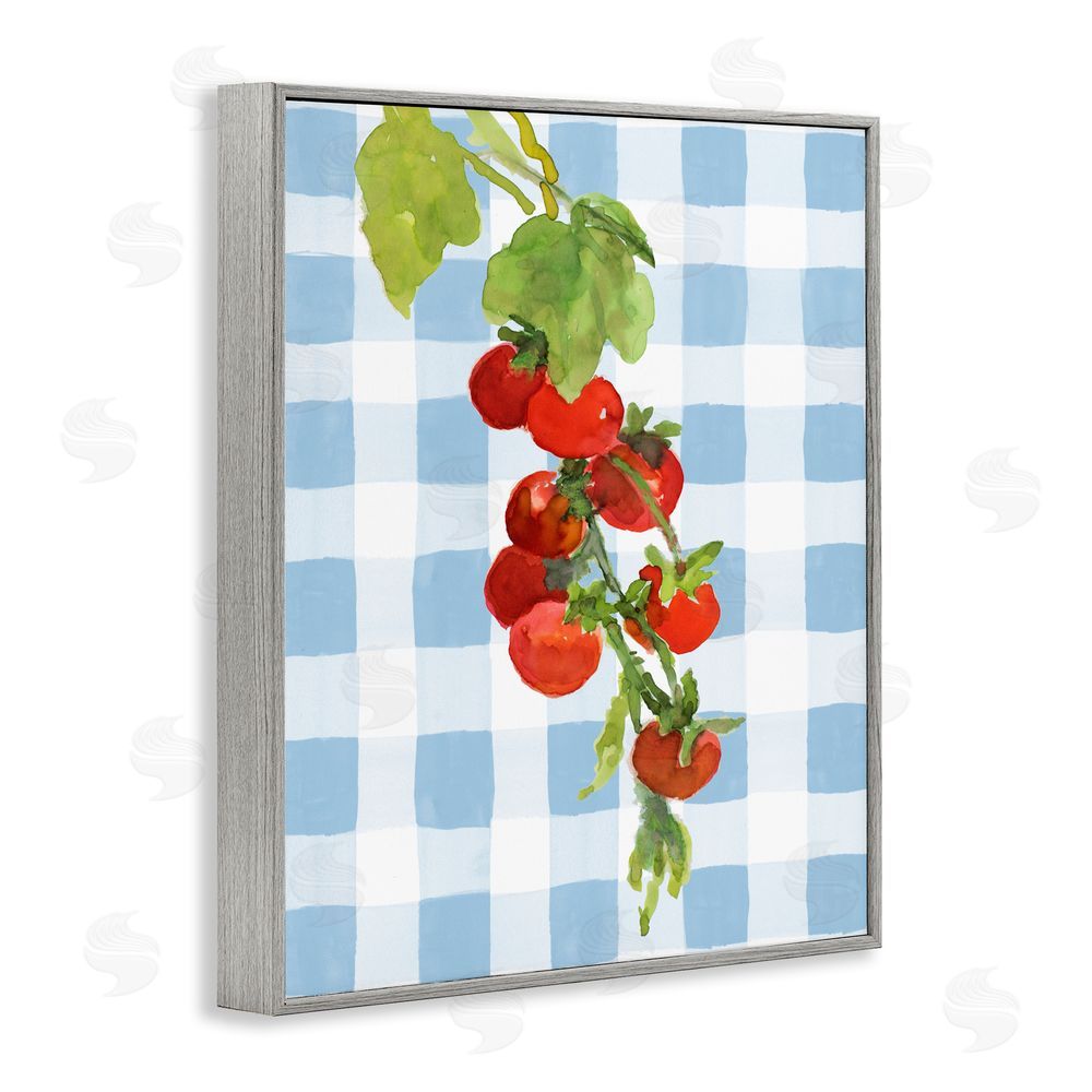Lanie Loreth Vine Ripe Tomatoes on Plaid Gray Framed Giclee Wall Art Print