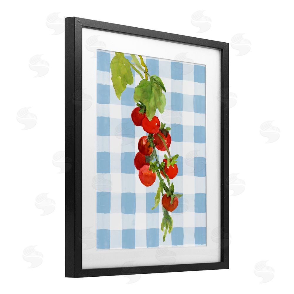 Lanie Loreth Vine Ripe Tomatoes on Plaid Black Framed Print Under Glass with White Mat Wall Art