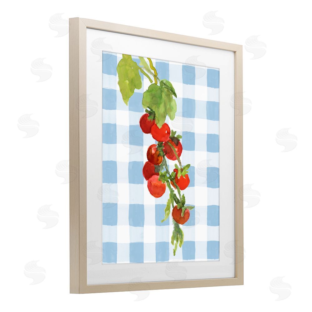 Lanie Loreth Vine Ripe Tomatoes on Plaid Brown Framed Print Under Glass with White Mat Wall Art