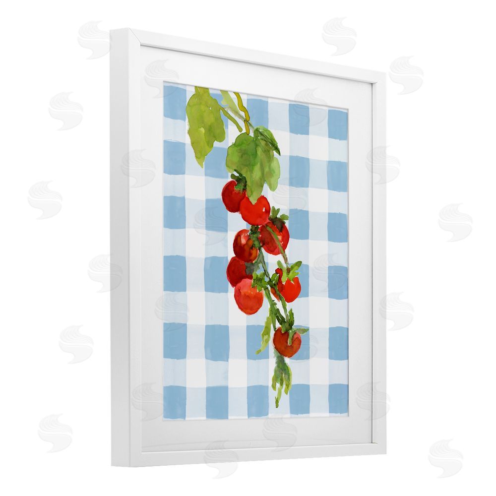 Lanie Loreth Vine Ripe Tomatoes on Plaid White Framed Print Under Glass with White Mat Wall Art