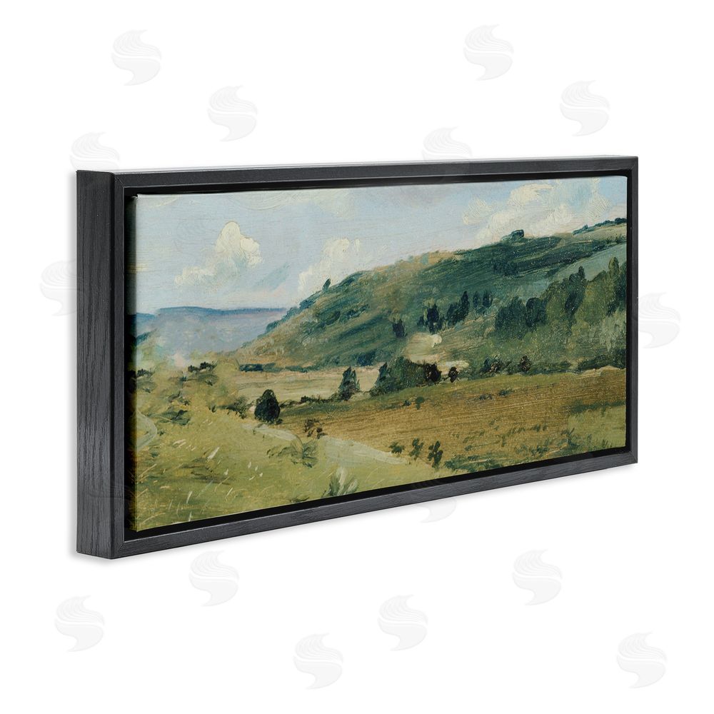 Lucille Price Tree Dotted Countryside in Summer Black Floating Framed Canvas Wall Art Print