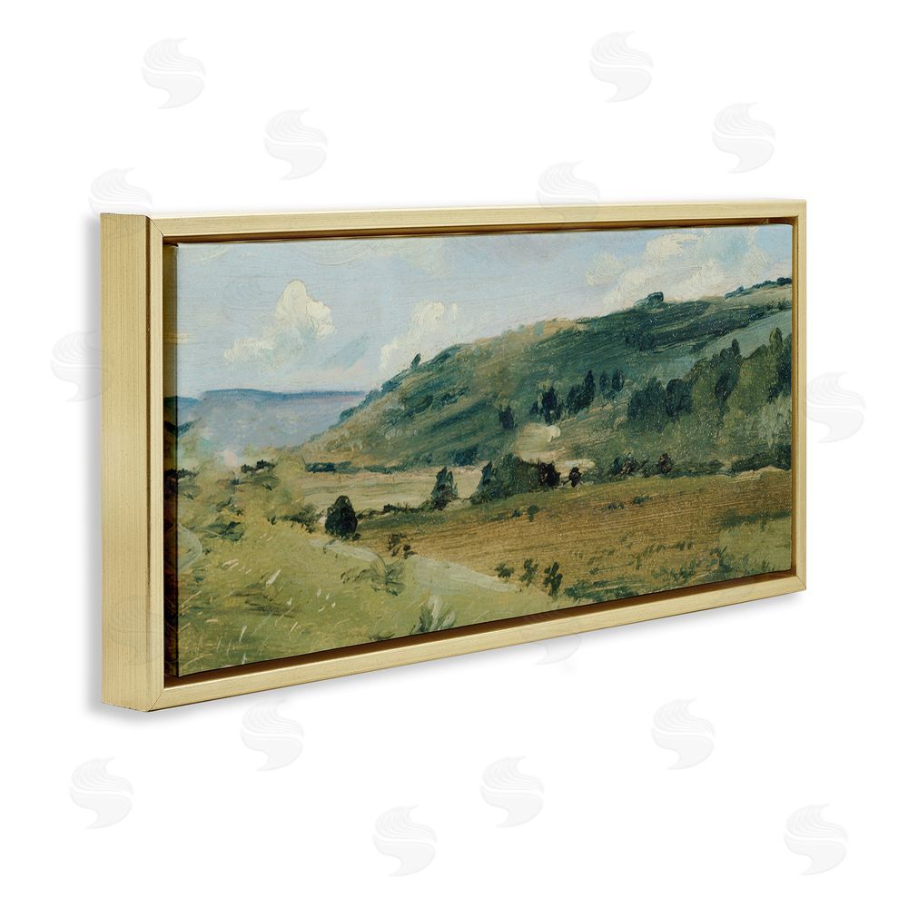 Lucille Price Tree Dotted Countryside in Summer Gold Floating Framed Canvas Wall Art Print
