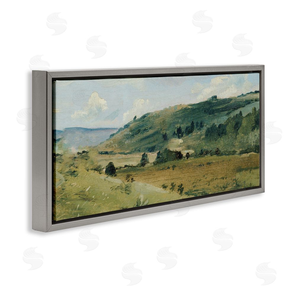 Lucille Price Tree Dotted Countryside in Summer Gray Floating Framed Canvas Wall Art Print