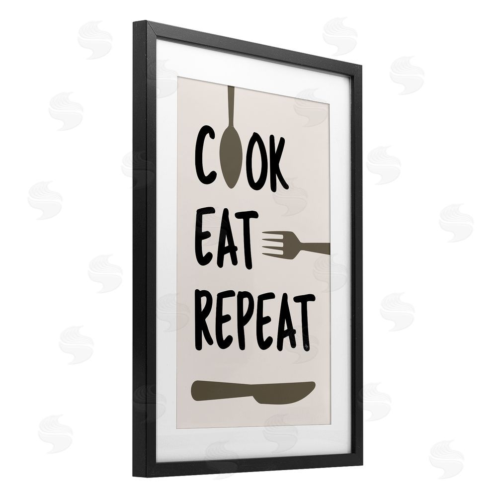 Martina Pavlova Cook Eat Repeat with Utensils Black Framed Print Under Glass Wall Art