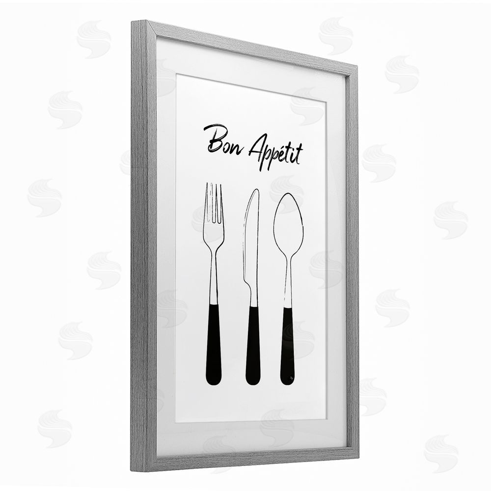 Martina Pavlova Bon Appetit Fork Knife Spoon Gray Framed Print Under Glass with Matting Wall Art