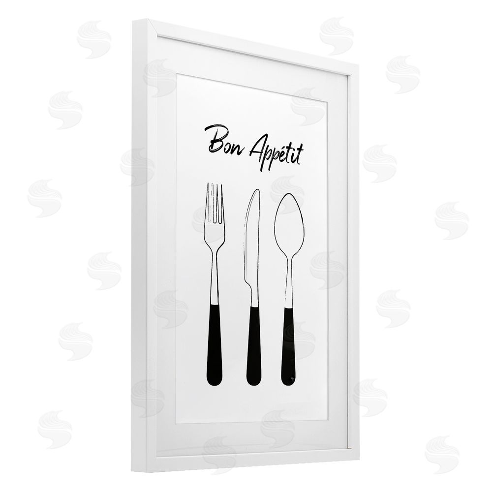 Martina Pavlova Bon Appetit Fork Knife Spoon White Framed Print Under Glass with Matting Wall Art