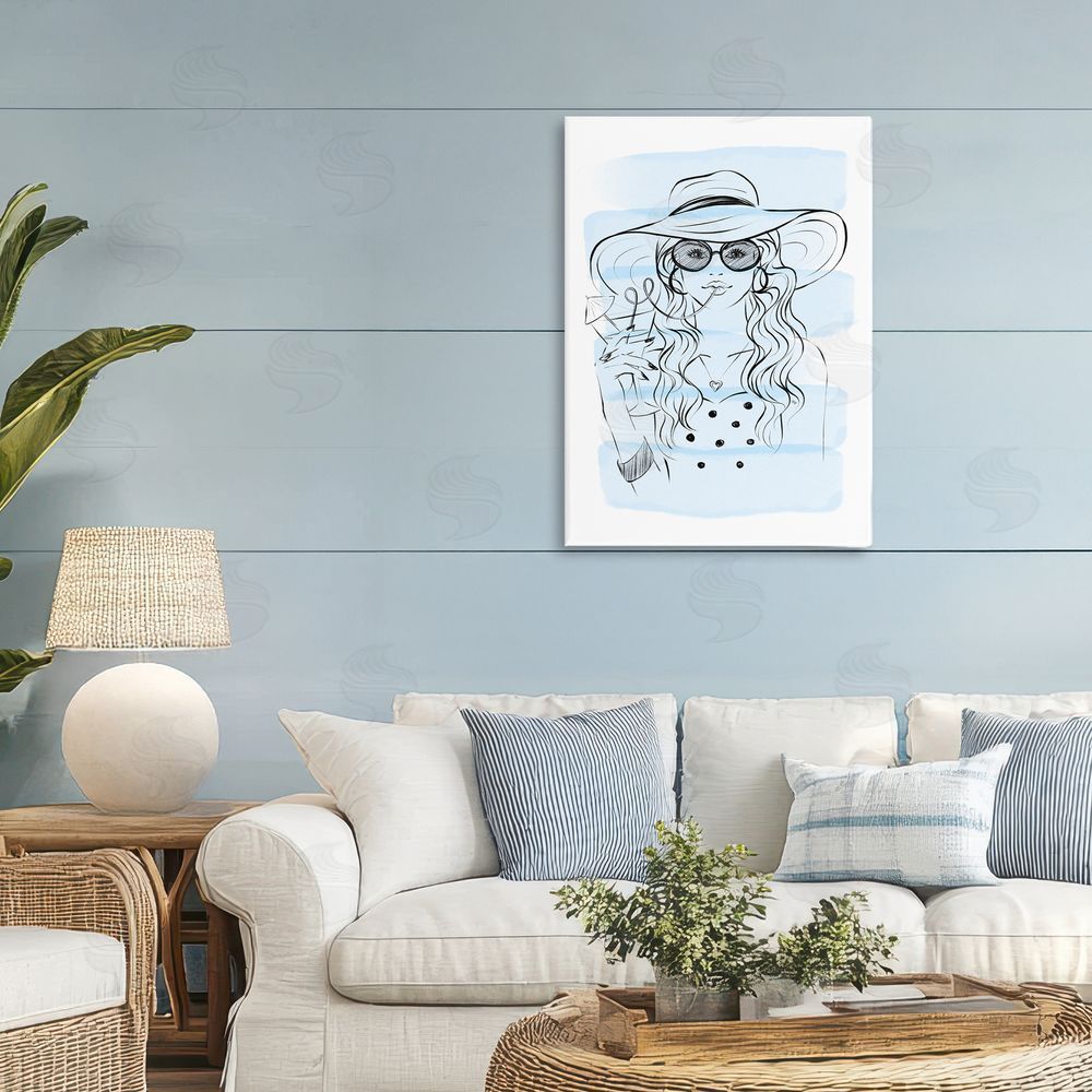 Martina Pavlova Sipping Drink Girl in Sun Hat Stretched Canvas on Wall