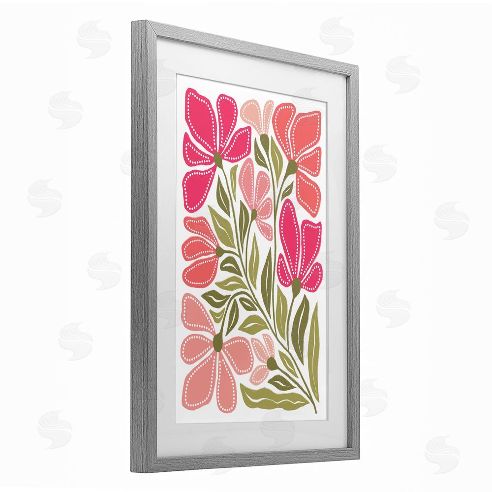 Martina Pavlova Bold Midcentury Blooms Gray Framed Print Under Glass Wall Art