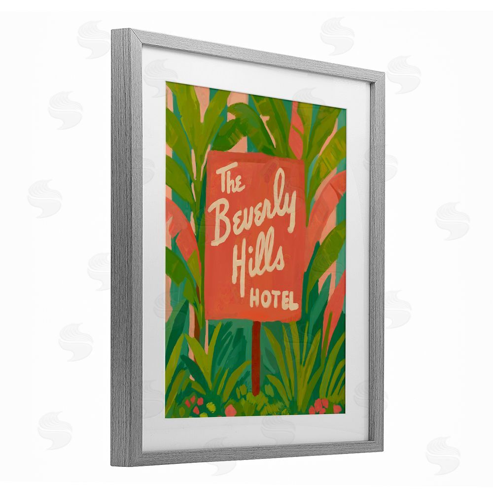 Amelia Noyes Tropical Beverly Hills Hotel Gray Framed Print Under Glass Wall Art