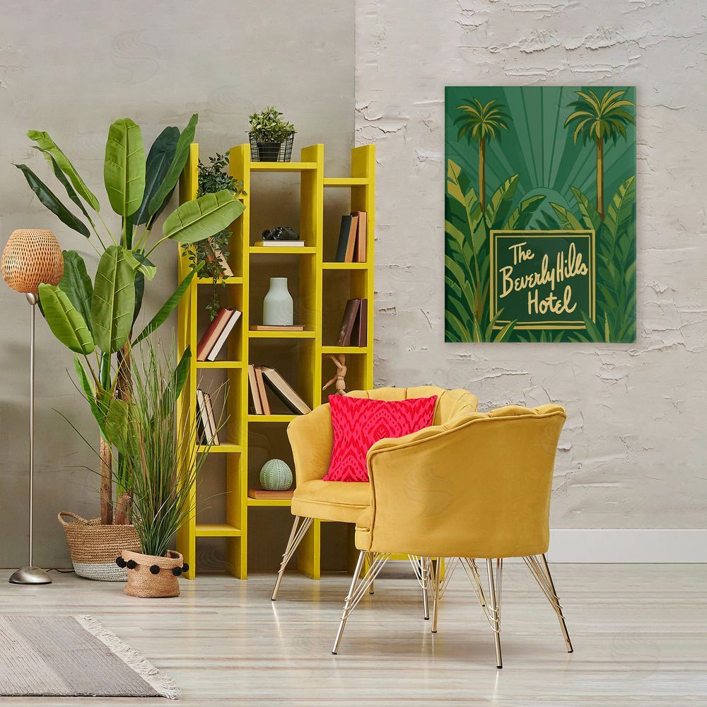 Amelia Noyes Retro Beverly Hills Hotel Stretched Canvas Wall Art Print in Room