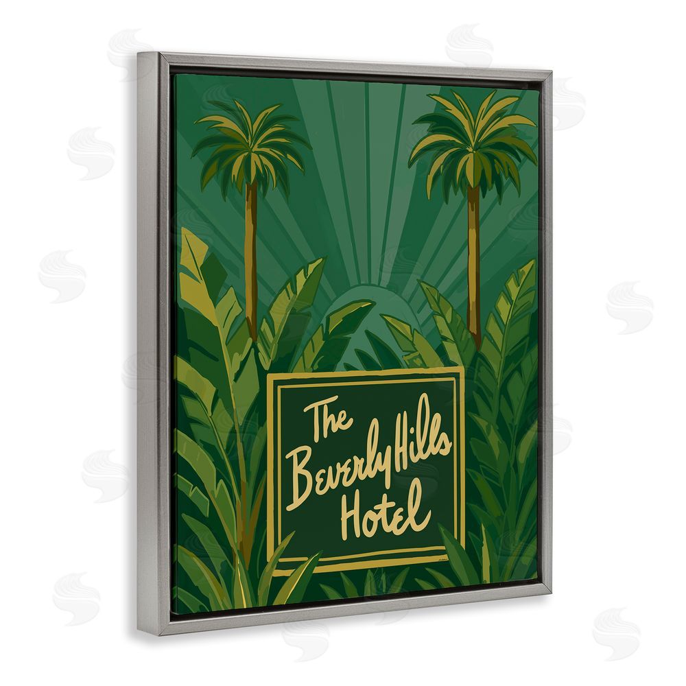 Amelia Noyes Retro Beverly Hills Hotel Gray Floating Frame Canvas Wall Art Print