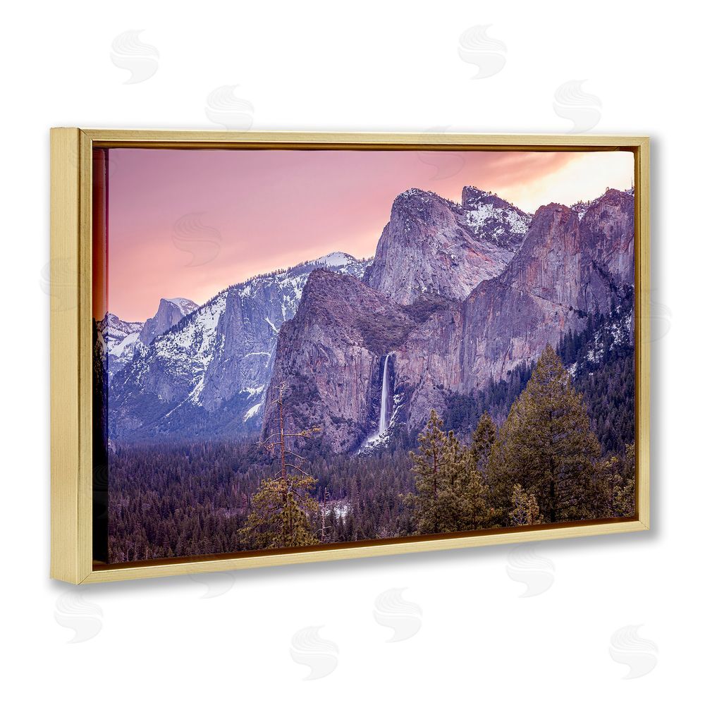 Shelley Carlisle Majestic Mountain Waterfall Sunset Gold Floating Frame Canvas Wall Art Print