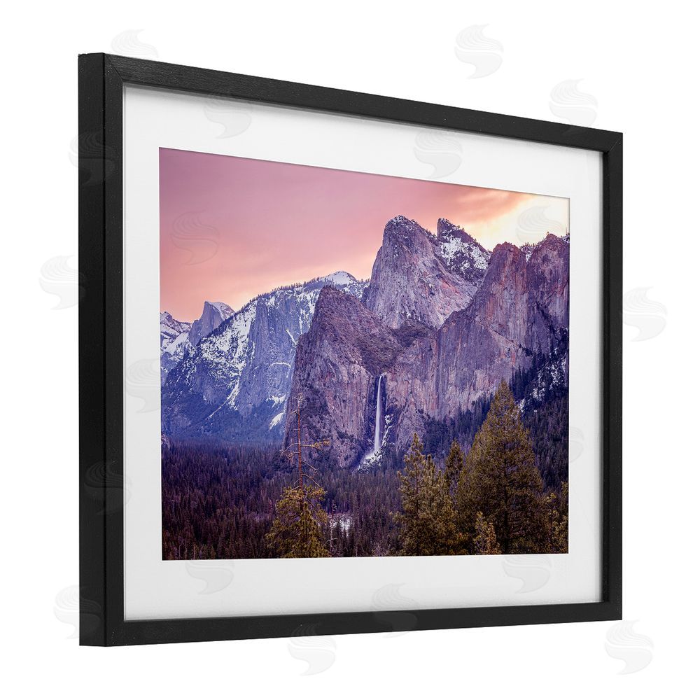 Shelley Carlisle Majestic Mountain Waterfall Sunset Black Framed Print Under Glass Wall Art