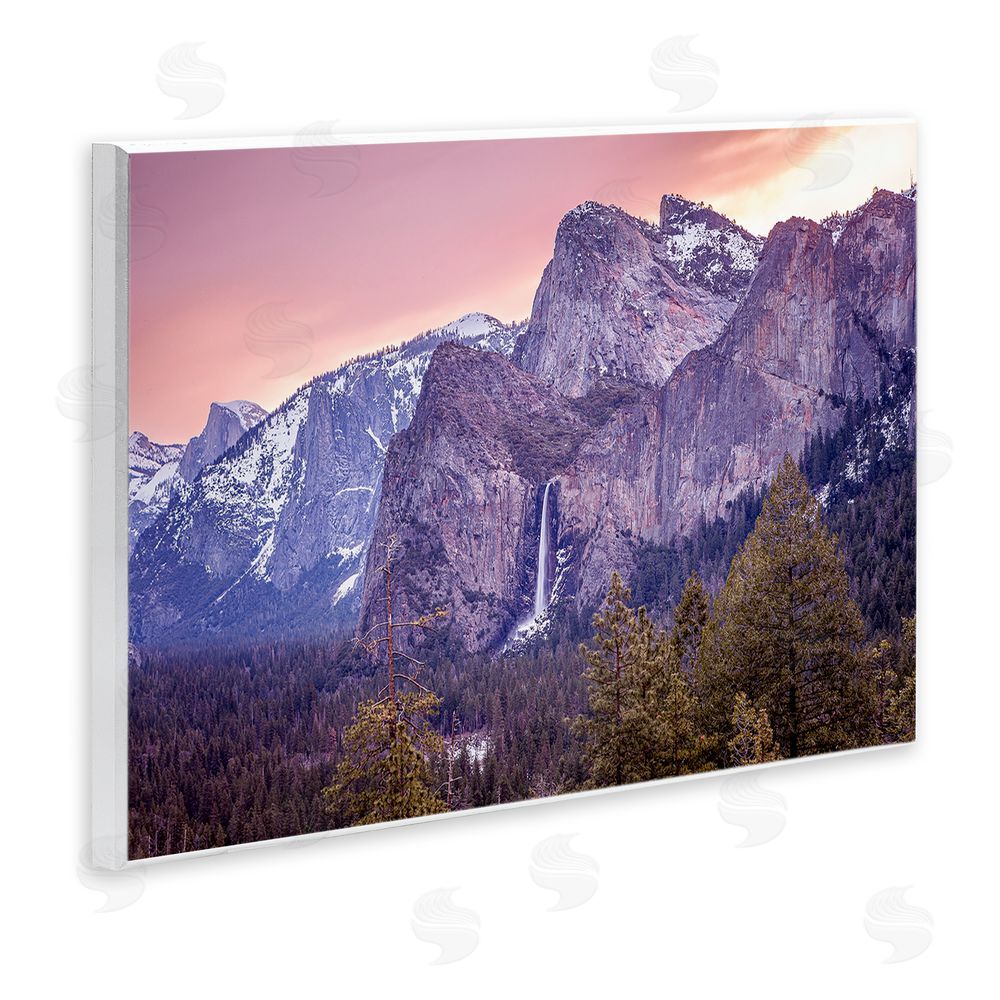 Shelley Carlisle Majestic Mountain Waterfall Sunset Wooden Wall Plaque Art Print