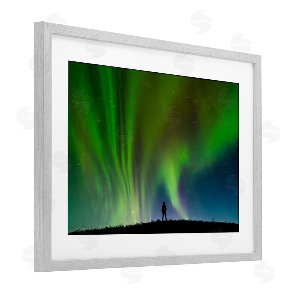 Shelley Carlisle Envelop Northern Lights Silhouette Gray Framed Print Under Glass Wall Art