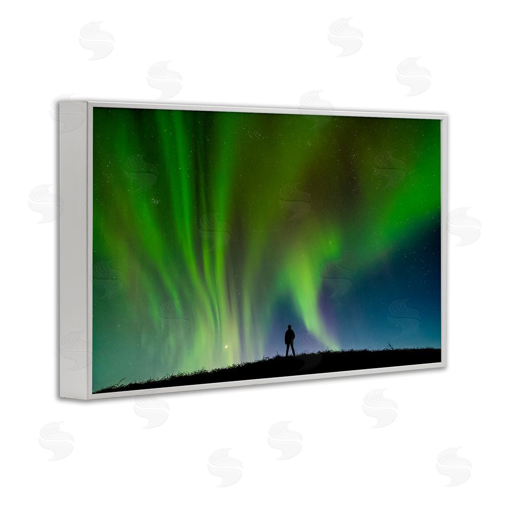 Shelley Carlisle Envelop Northern Lights Silhouette White Framed Giclee Wall Art Print