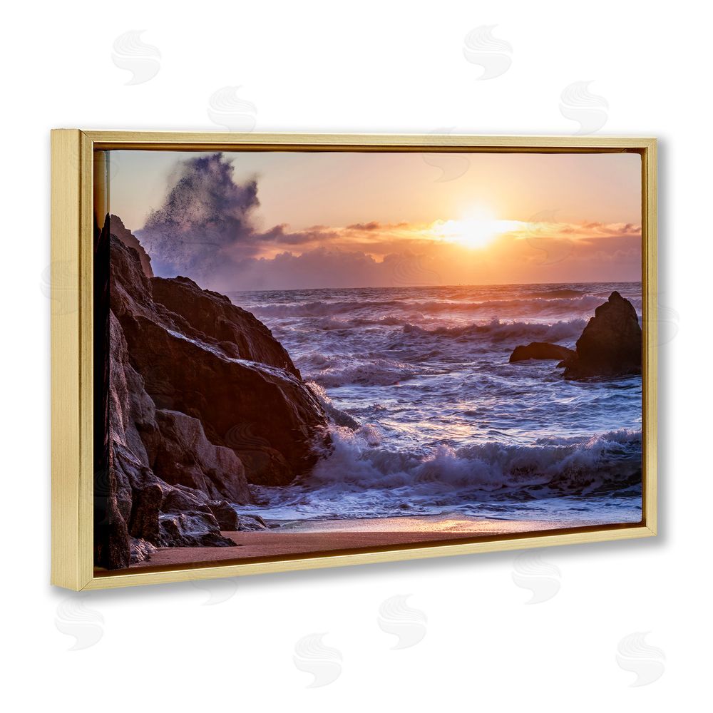 Shelley Carlisle Siren Song Rocky Shore Gold Floating Frame Canvas Wall Art Print