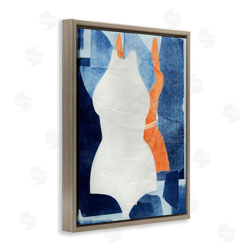 Stacy Milrany Abstract Fashion Shapes Blue Brown Floating Frame Stretched Canvas Wall Art Print