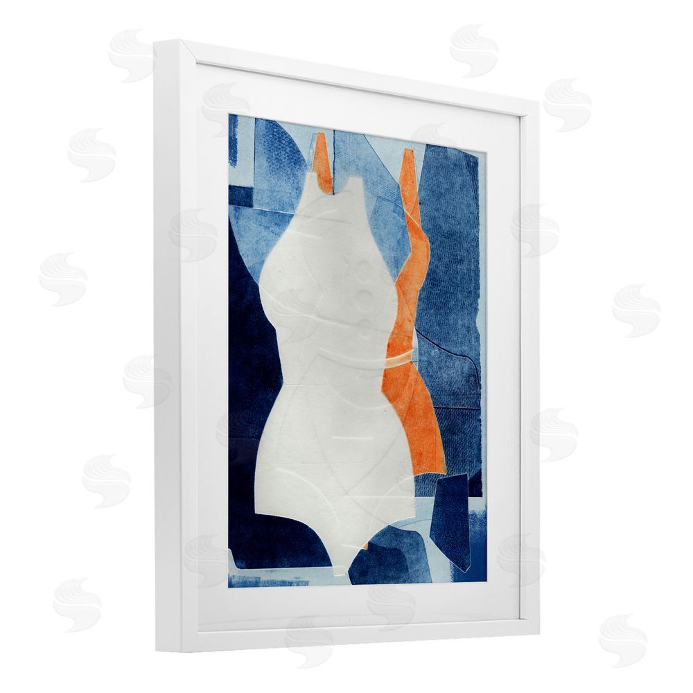 Stacy Milrany Abstract Fashion Shapes Blue White Framed Print Under Glass with Matting Wall Art