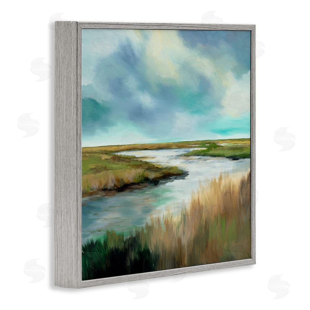 Liz Jardine Tranquil Meadow and Wetlands Gray Framed Giclee Wall Art Print