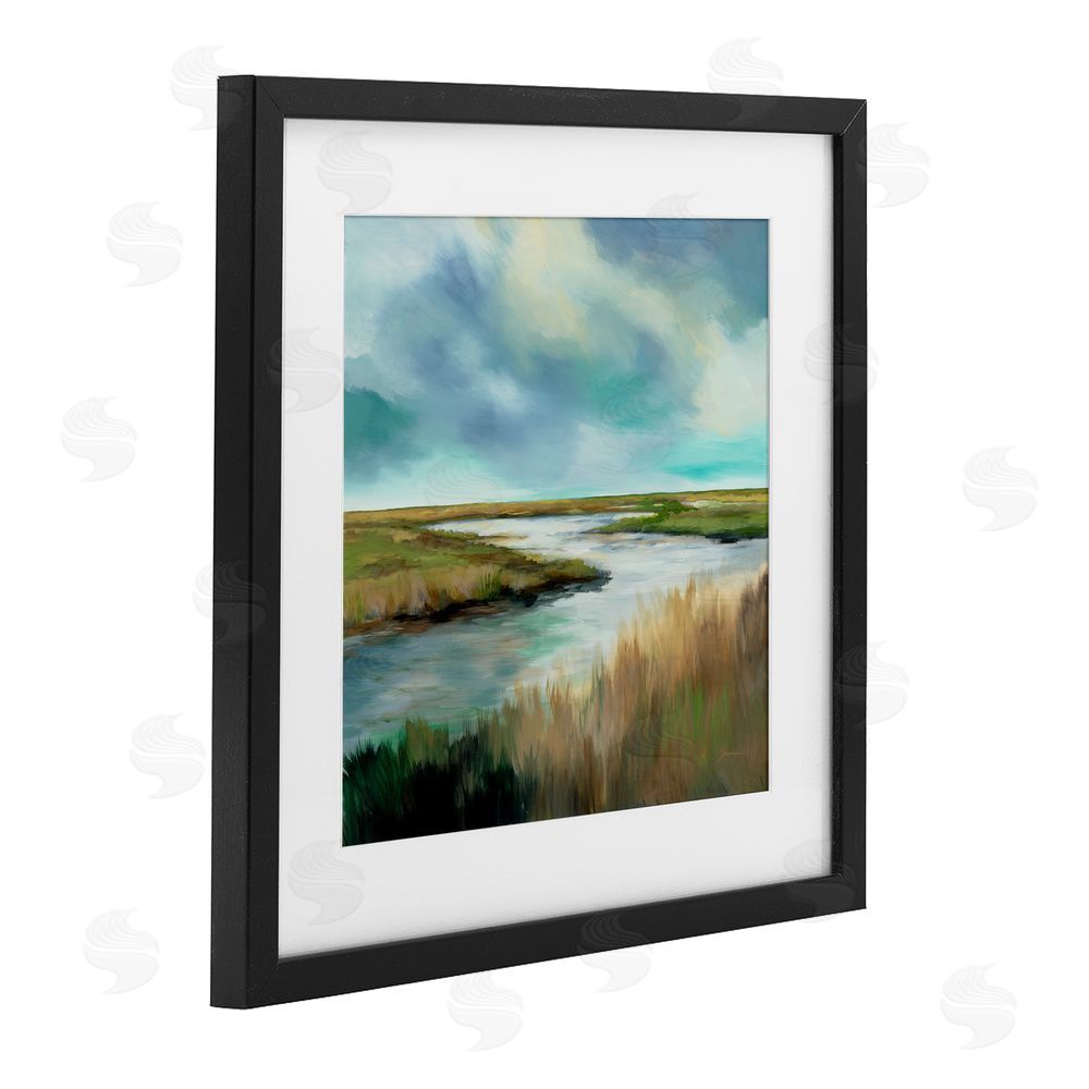 Liz Jardine Tranquil Meadow and Wetlands Black Framed Print Under Glass with White Mat Wall Art