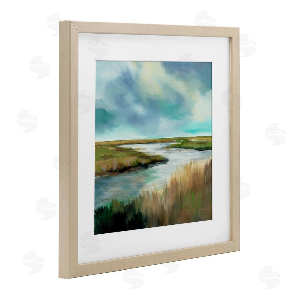 Liz Jardine Tranquil Meadow and Wetlands Brown Framed Print Under Glass with White Mat Wall Art