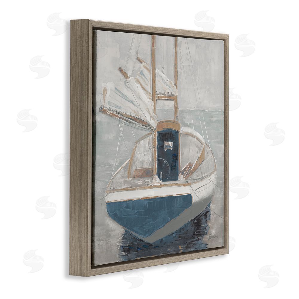 John Burrows Serene Harbor Sail Boat Brown Floating Framed Canvas Wall Art Print