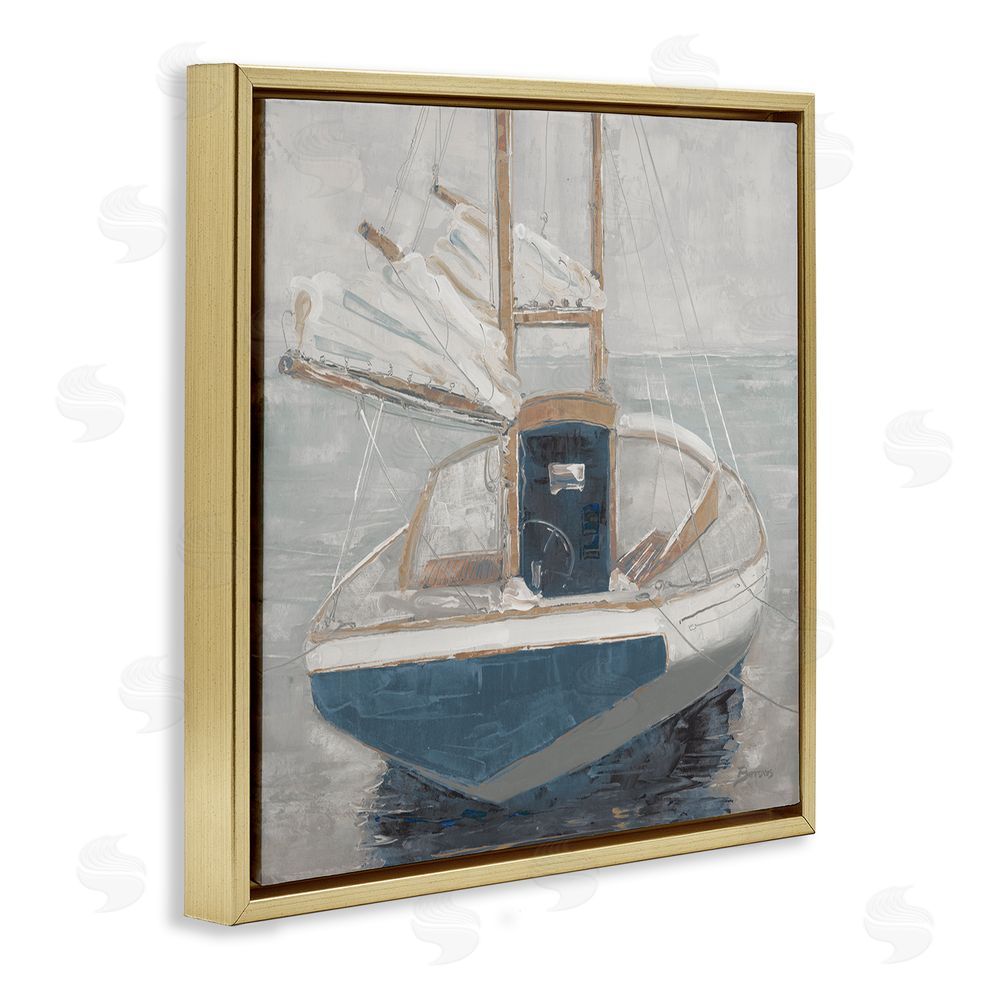 John Burrows Serene Harbor Sail Boat Gold Floating Framed Canvas Wall Art Print