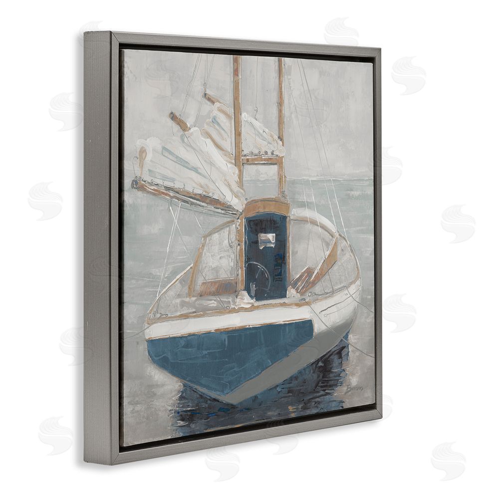 John Burrows Serene Harbor Sail Boat Gray Floating Framed Canvas Wall Art Print