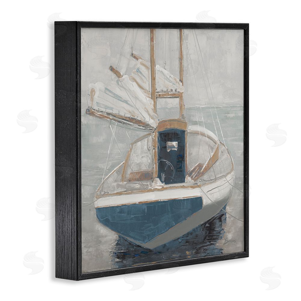 John Burrows Serene Harbor Sail Boat Black Framed Giclee Wall Art Print