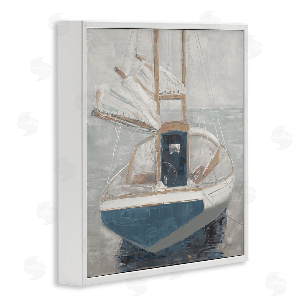 John Burrows Serene Harbor Sail Boat White Framed Giclee Wall Art Print