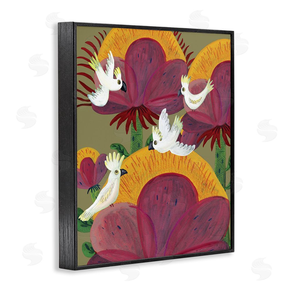 Kay Widdowson Tropical Cockatoos & Plants Black Framed Giclee Wall Art Print