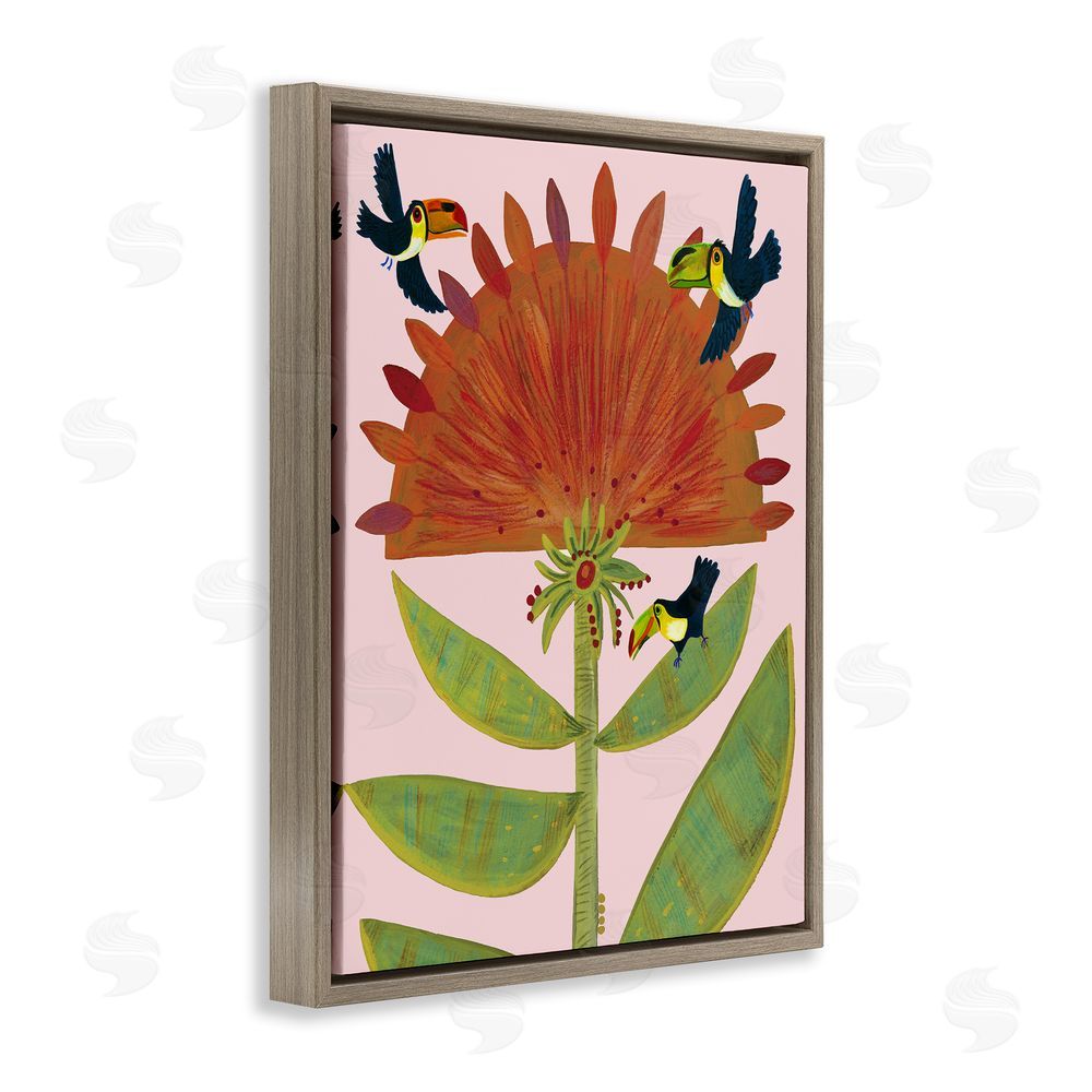 Kay Widdowson Tropical Plant & Toucans Brown Floating Frame Canvas Wall Art Print