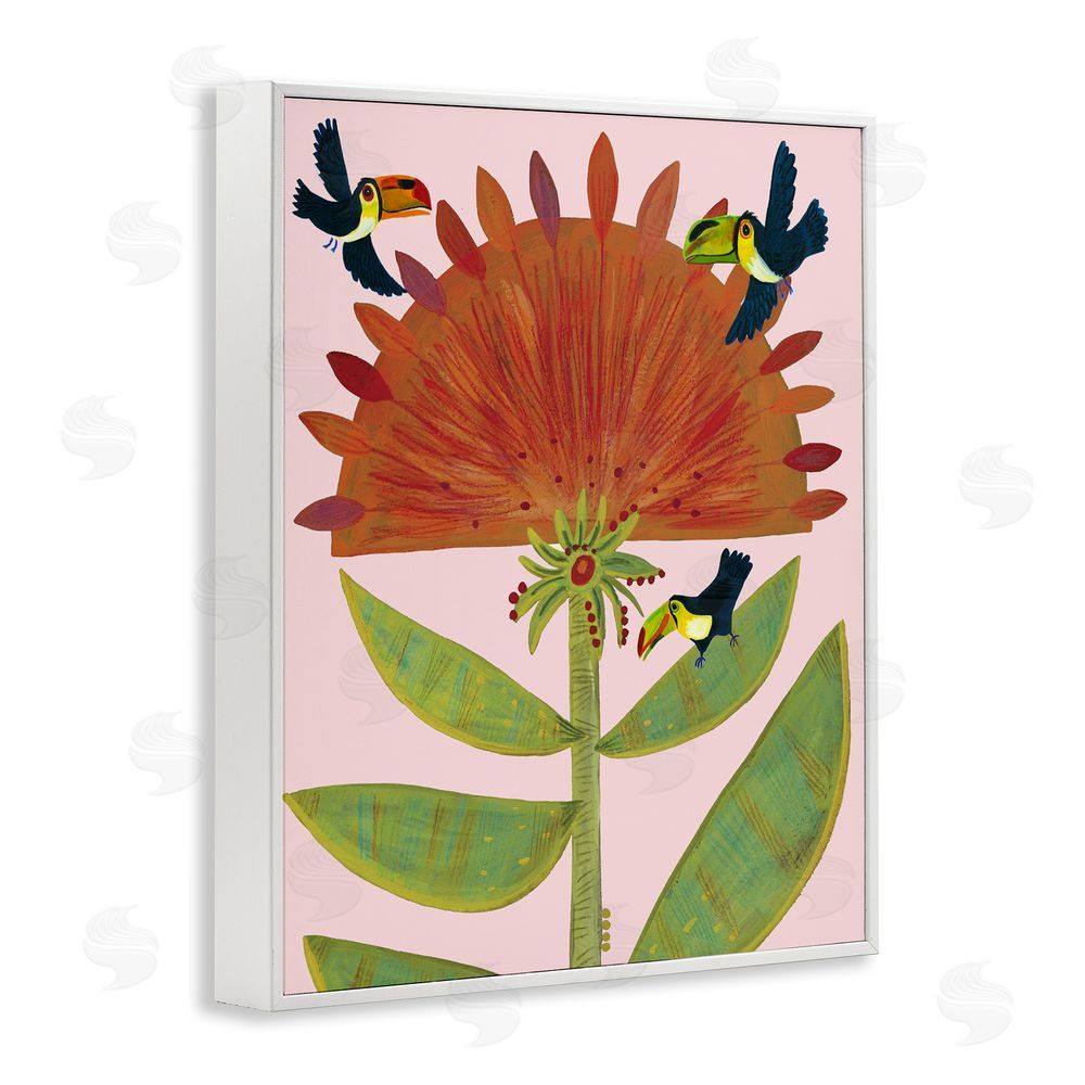 Kay Widdowson Tropical Plant & Toucans White Framed Giclee Wall Art Print