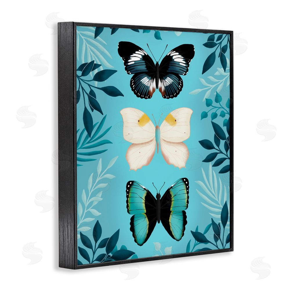 Metka Hiti Three Exotic Blue Butterflies Black Framed Giclee Wall Art Print