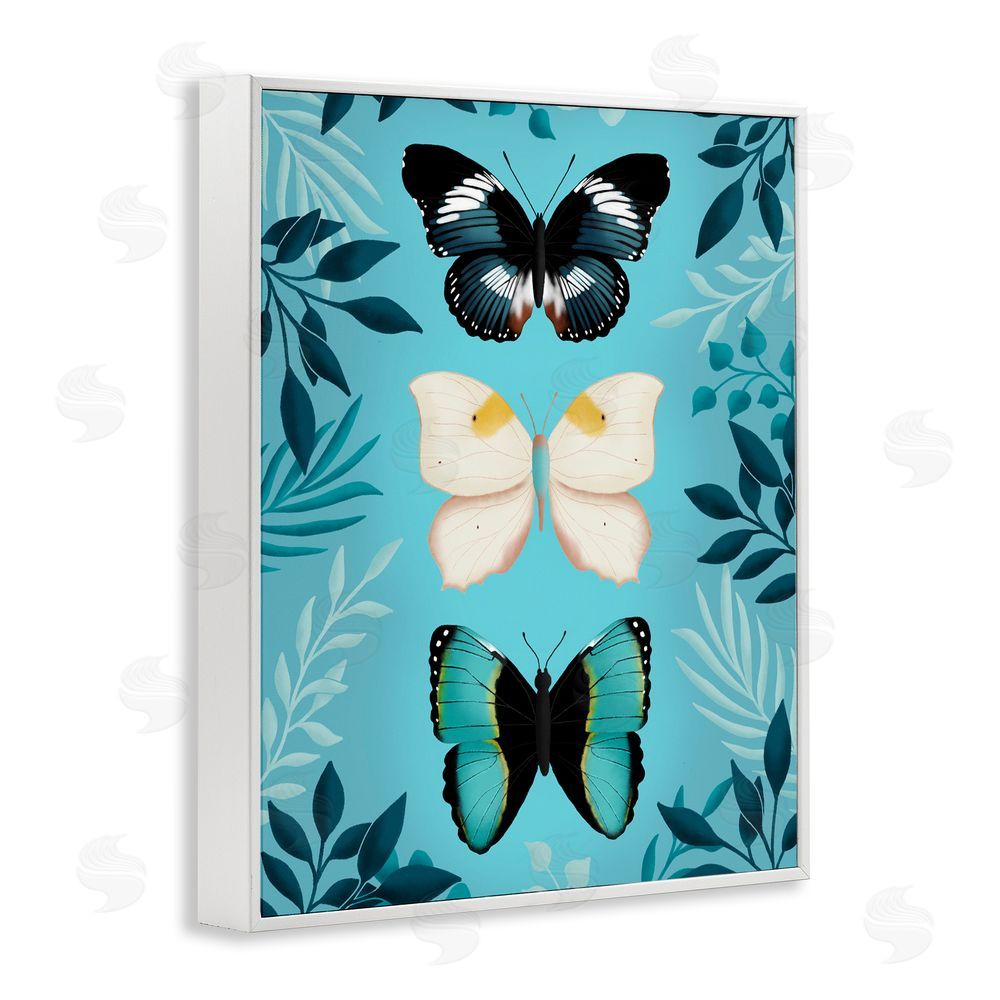 Metka Hiti Three Exotic Blue Butterflies White Framed Giclee Wall Art Print