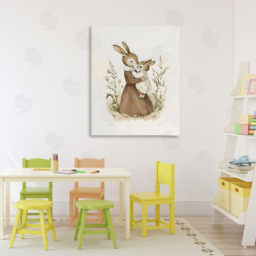 Arlington Prints A Mother's Love Rabbits Stretched Canvas Wall Art in Room