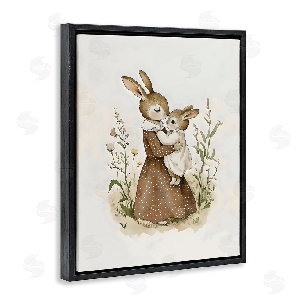 Arlington Prints A Mother's Love Rabbits Black Floating Frame Canvas Wall Art Print