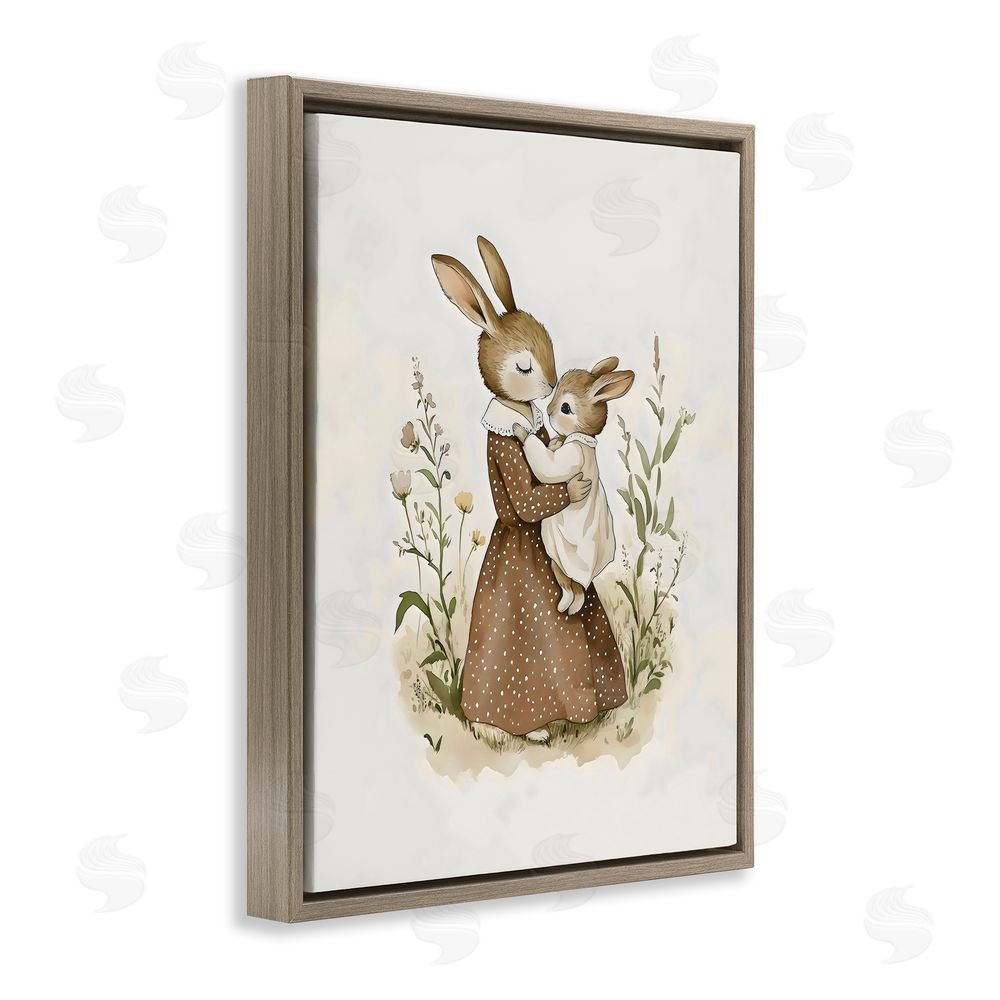 Arlington Prints A Mother's Love Rabbits Brown Floating Frame Canvas Wall Art Print