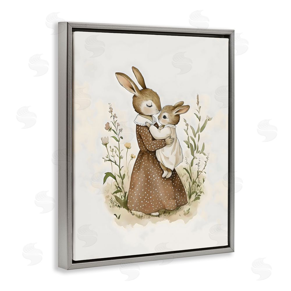 Arlington Prints A Mother's Love Rabbits Gray Floating Frame Canvas Wall Art Print