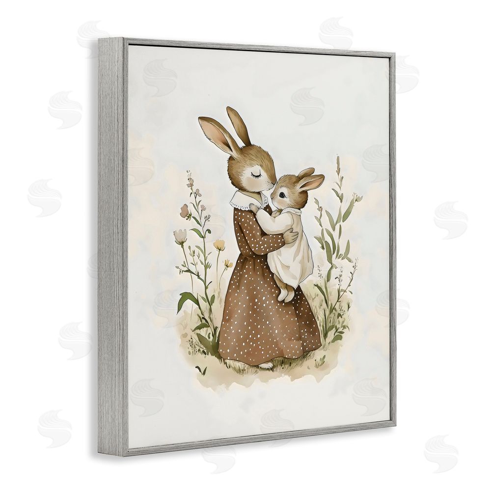 Arlington Prints A Mother's Love Rabbits Gray Framed Giclee Wall Art Print