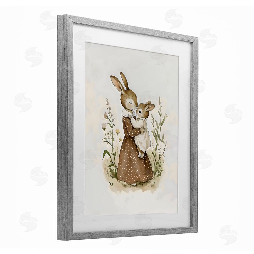 Arlington Prints A Mother's Love Rabbits Gray Framed Print Under Glass Wall Art