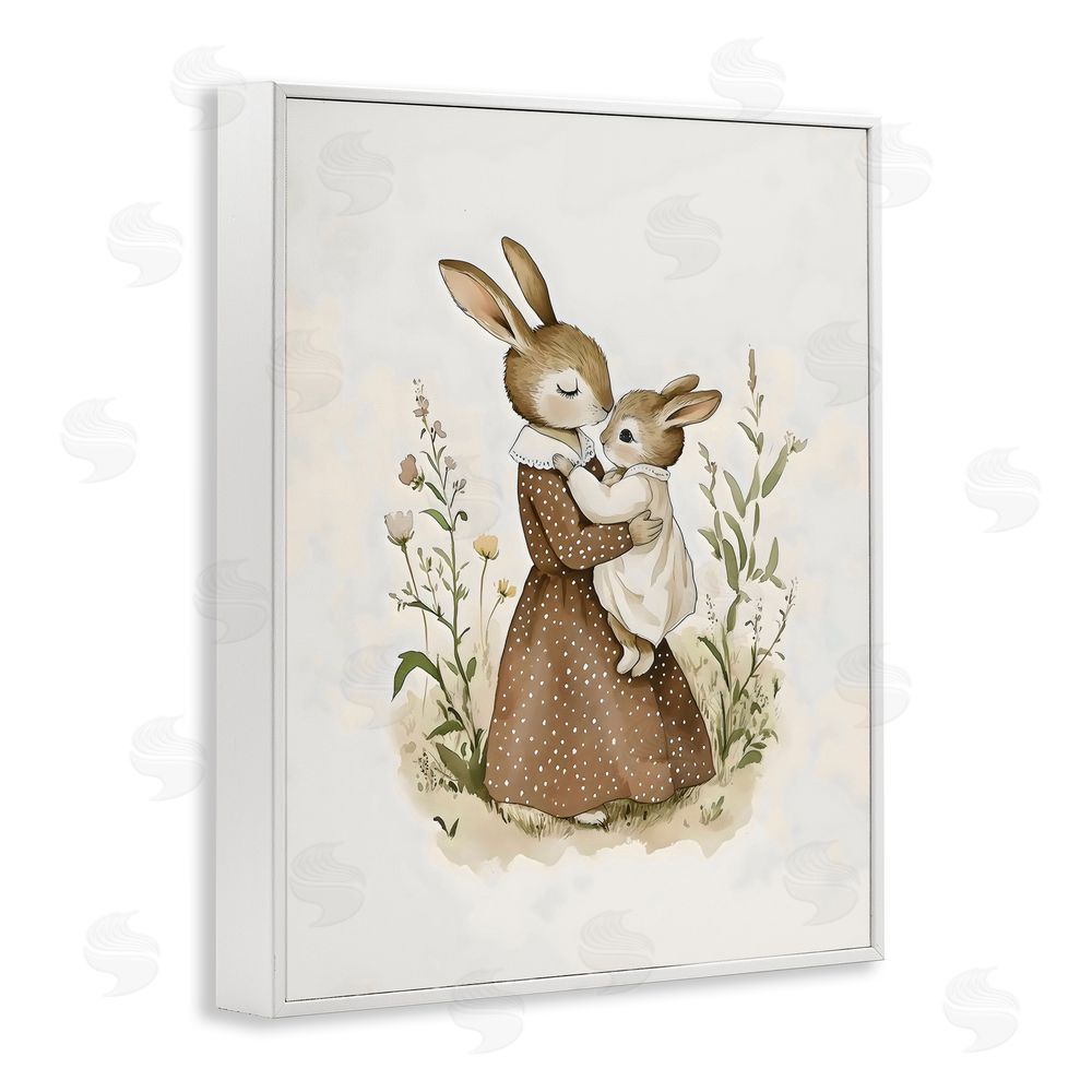 Arlington Prints A Mother's Love Rabbits White Framed Giclee Wall Art Print