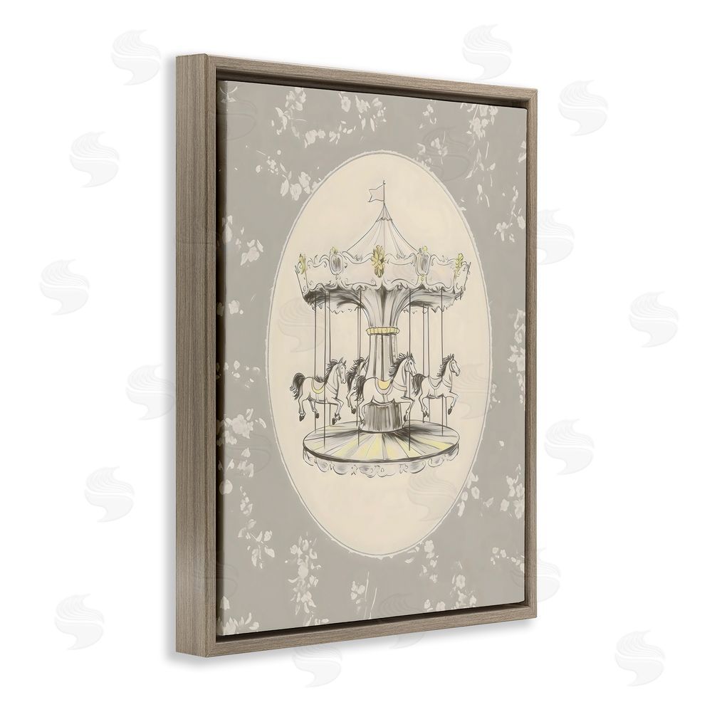 Arlington Prints Gentle Floral Carousel Brown Floating Frame Canvas Wall Art